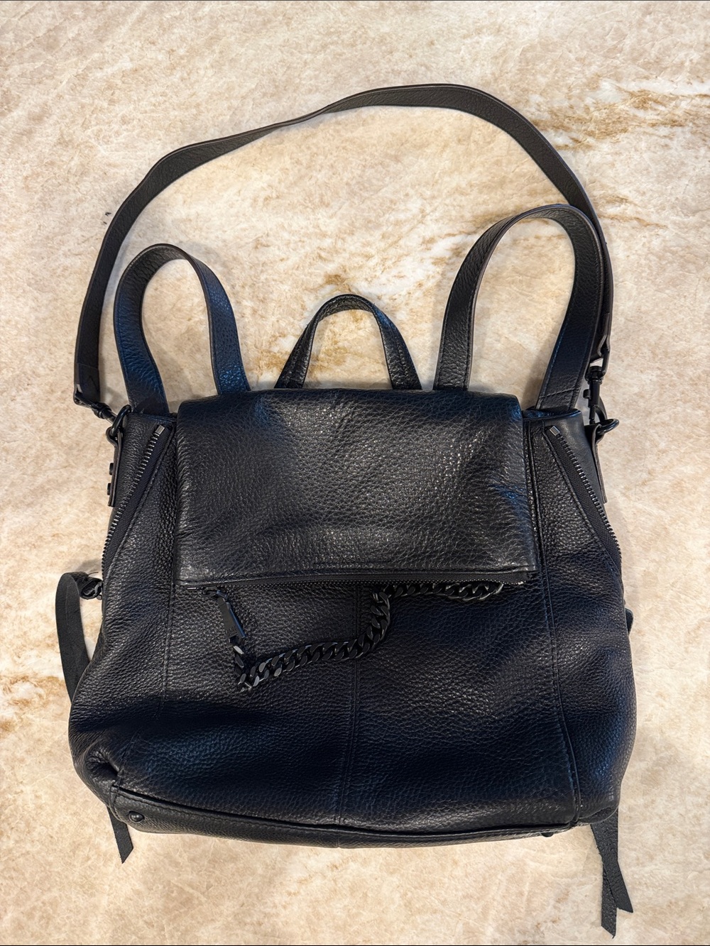 Aimee Kestenberg Black Pebbled Leather Backpack Shoulder Bag